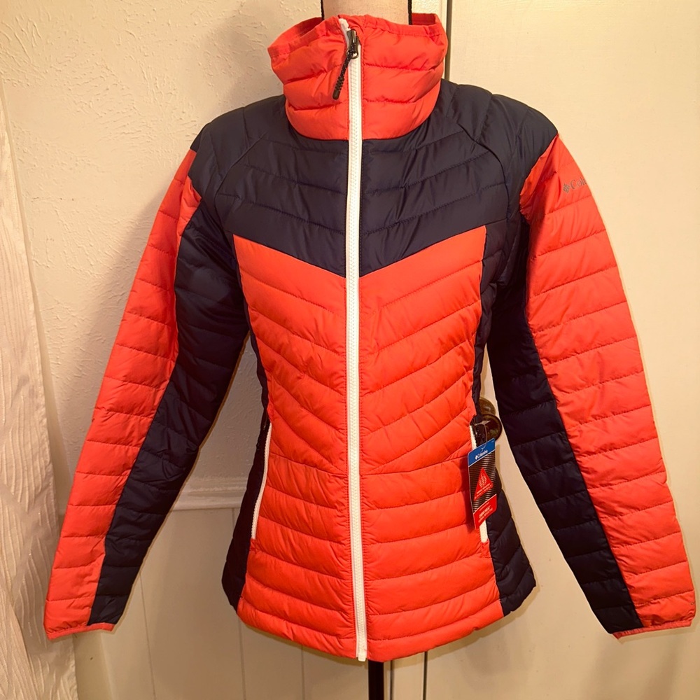 Columbia Women's Powder Lite ll Omni Heat Thermal Jacket Puffer M Blue & Peach